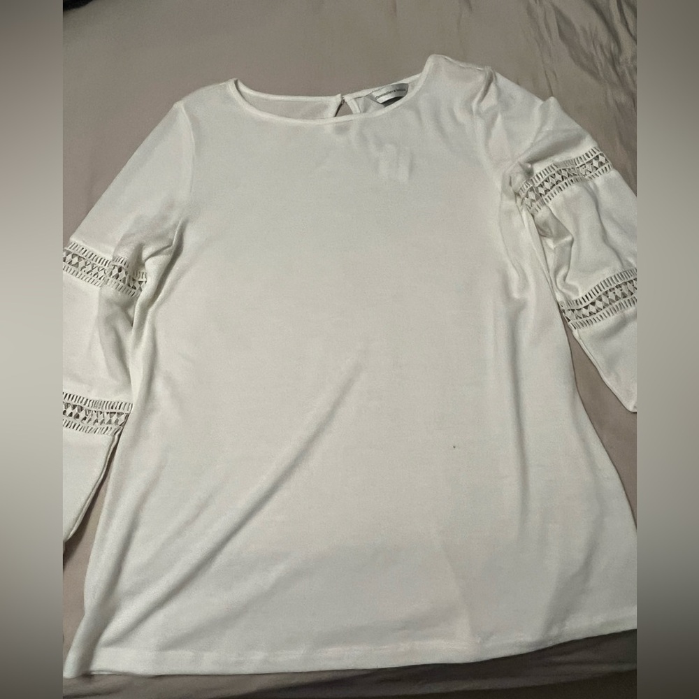 Christopher & Banks White Long Sleeve Top with Lace Accents